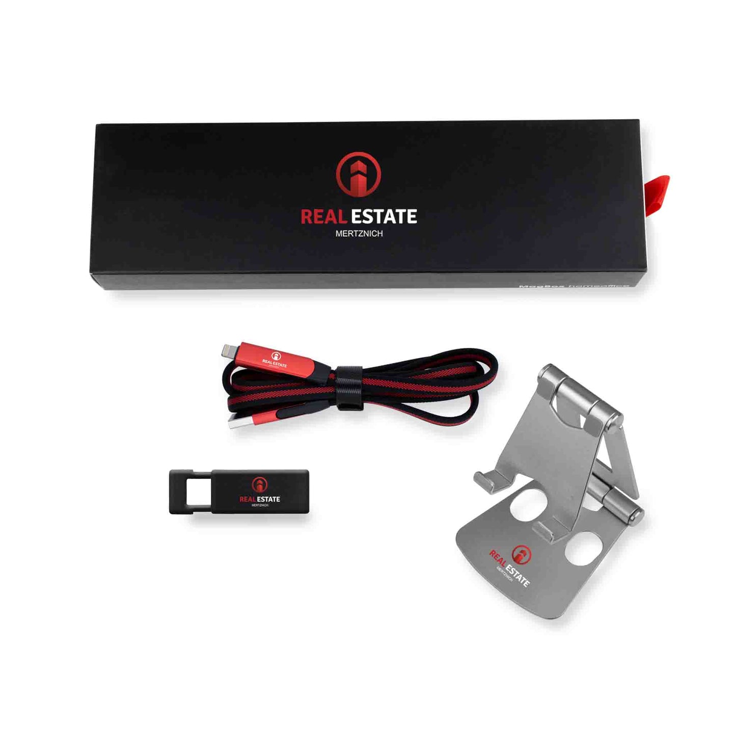 Box mit LAdekabel Handyaufsteller und Cam-Abdeckung