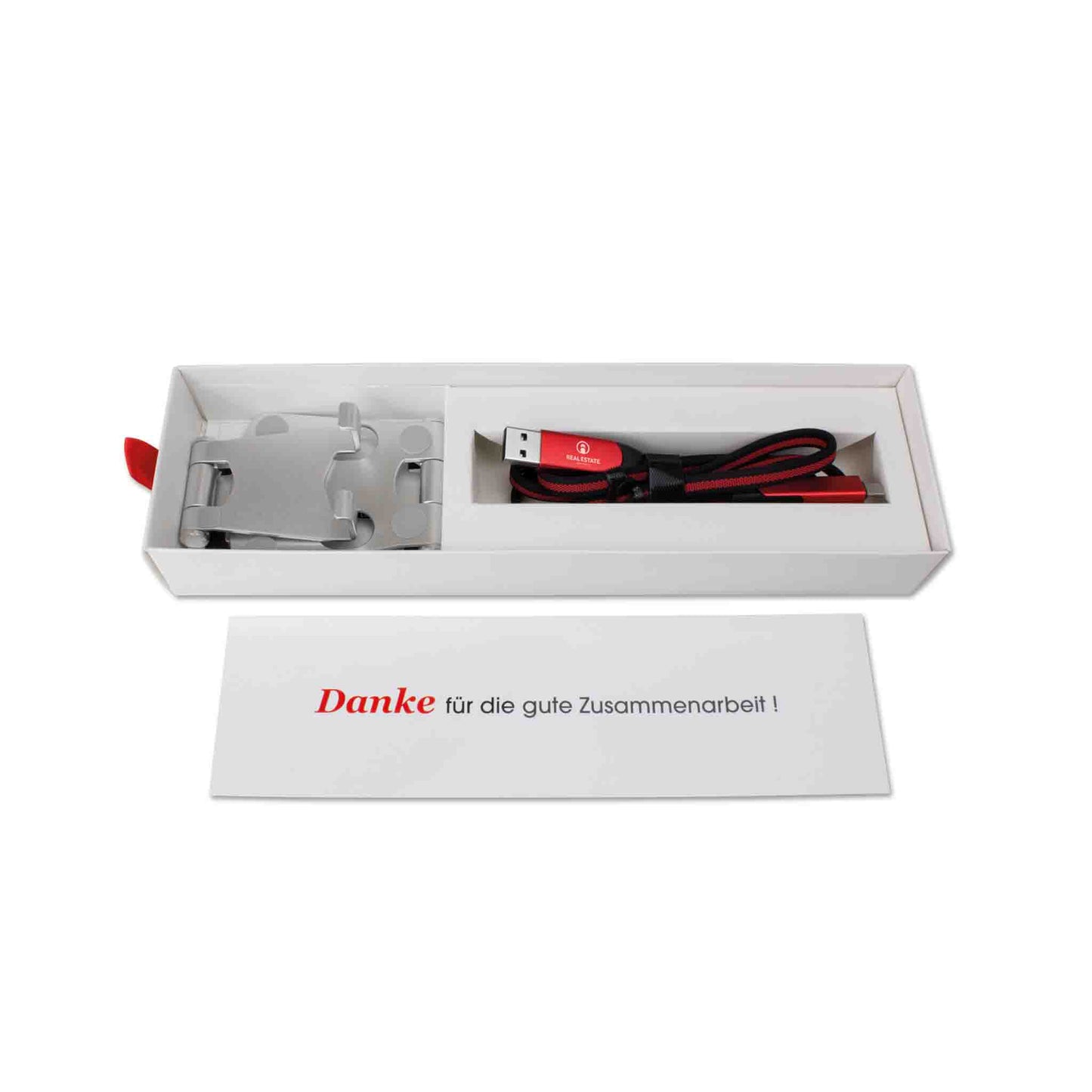 Box geöffnet Ladekabel Handyaufsteller