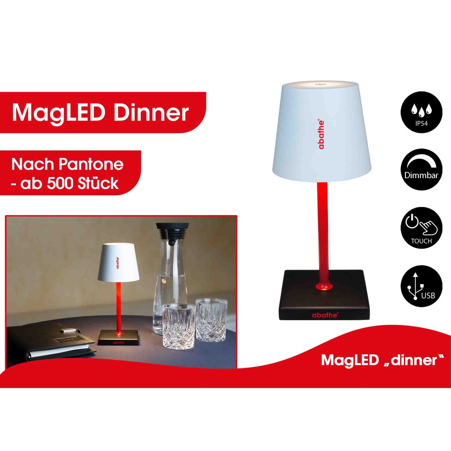 MagLED Pantone "dinner" LED-Akku Tischleuchte