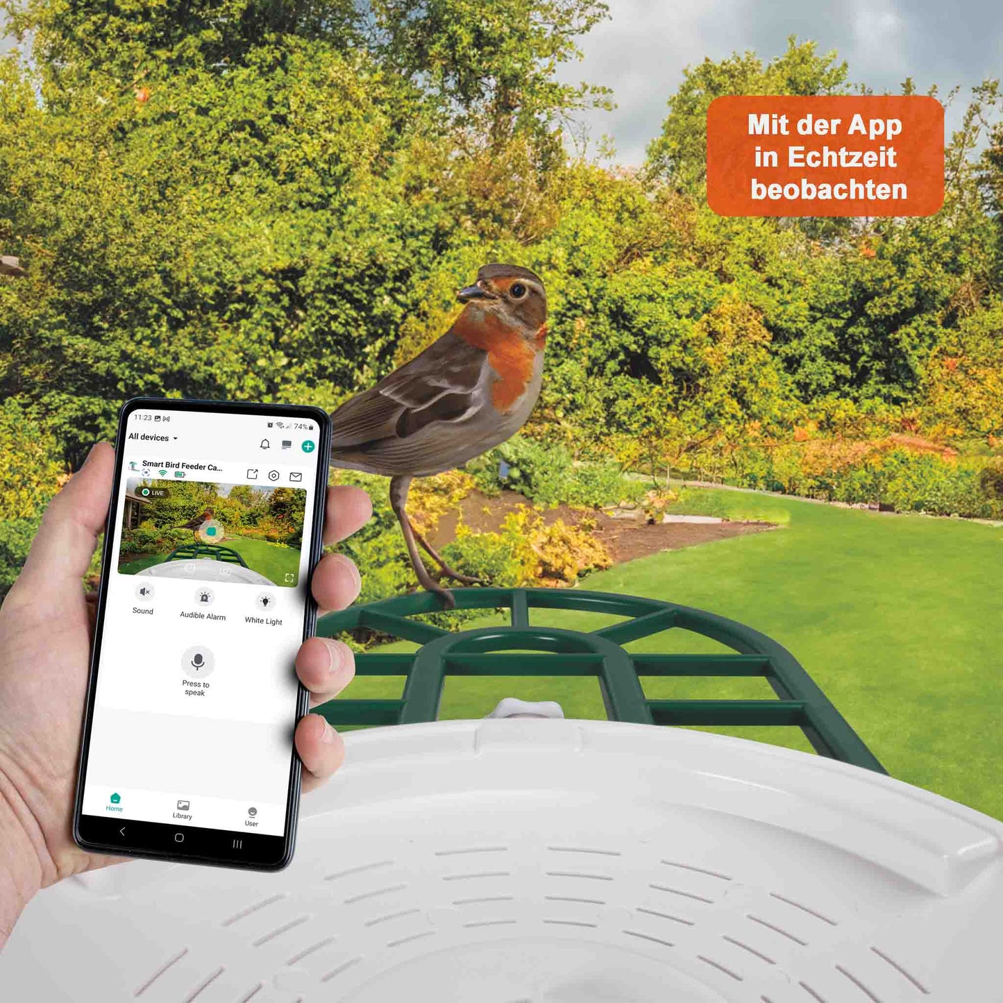Futterhaus für Vögel mit Kamera Moodbild mit Handy App
